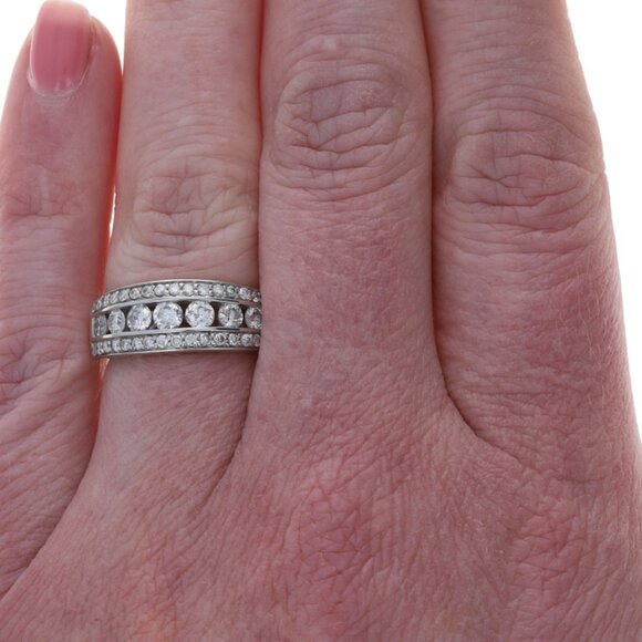 White Gold Diamond Band - 14k Round Brilliant 1.00ctw Seven-Stone Wedding Ring - Picture 2 of 6